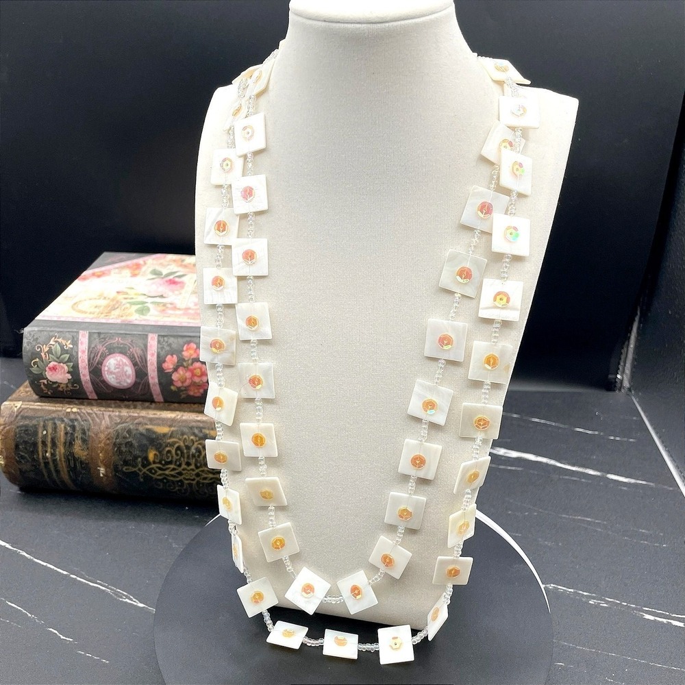 Contemporary White Mother-Of-Pearl Crystal Beaded Double Stranded Necklace